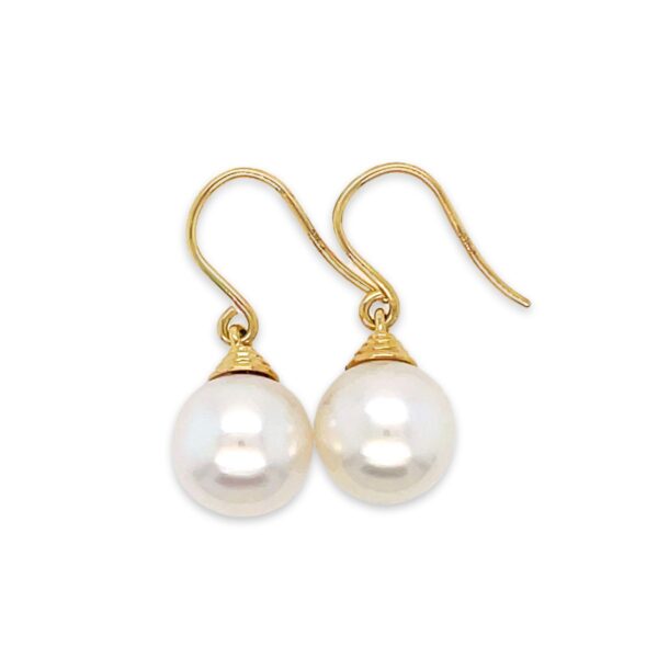 9ct Yellow Gold 8-9mm South Sea Pearl Three Ridge Drop Hooks