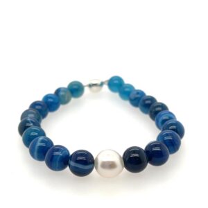 Arafura Collection South Sea Pearl & Striped Dodger Agate Bracelet