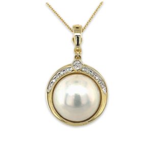 9ct Yellow Gold 12mm Mabe South Sea Pearl & Diamond Enhancer Pendant