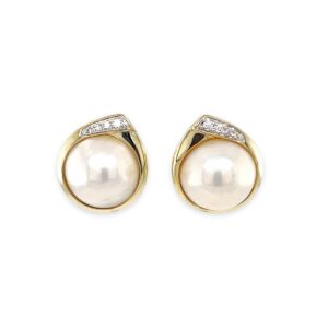 9ct Yellow Gold 10mm Mabe South Sea Pearl & Diamond Studs