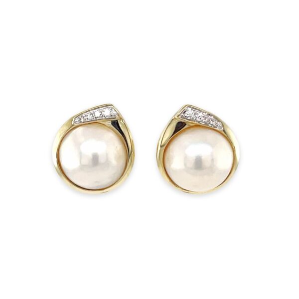 9ct Yellow Gold 10mm Mabe South Sea Pearl & Diamond Studs